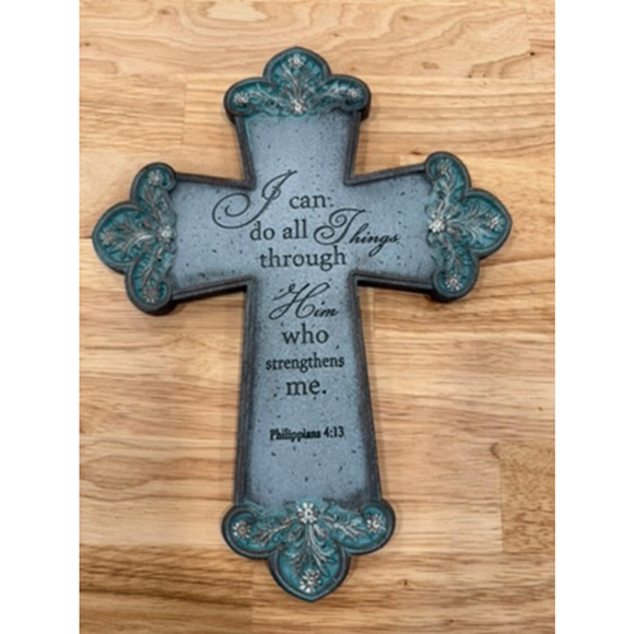 Philippians 4:13 Wall Cross, Blue MDF Scripture Decor, Farmhouse Christian Gift - Picture 4 of 10